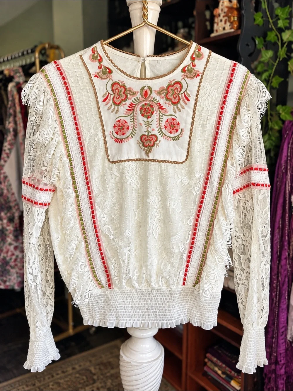 Anthropologie x BL-NK London Tali Lace Top White Embroidered Cottagecore Boho